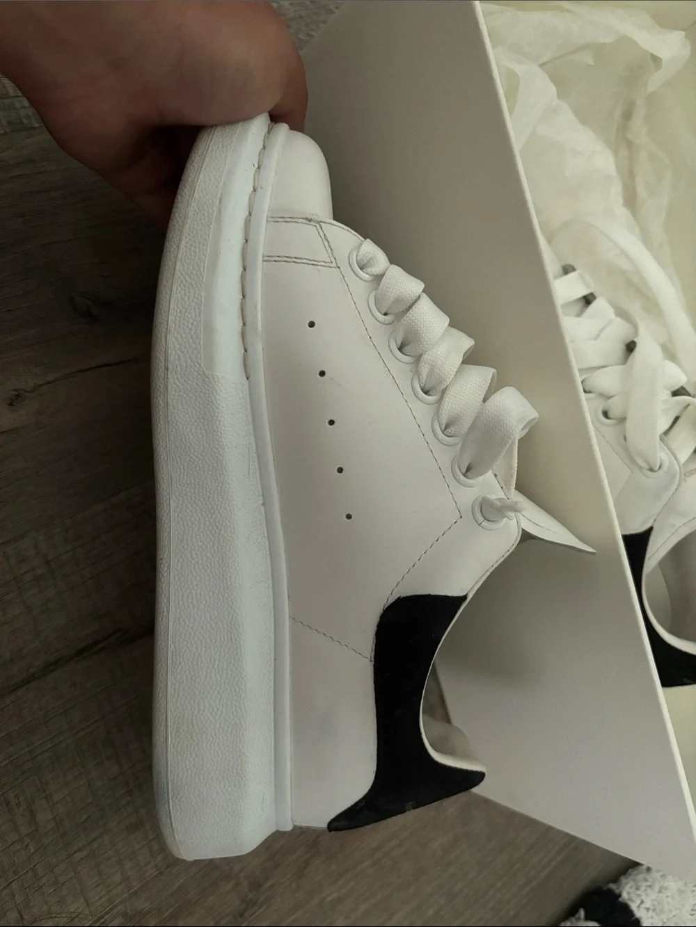 Alexander McQueen White Sneakers with Black Heel Tab